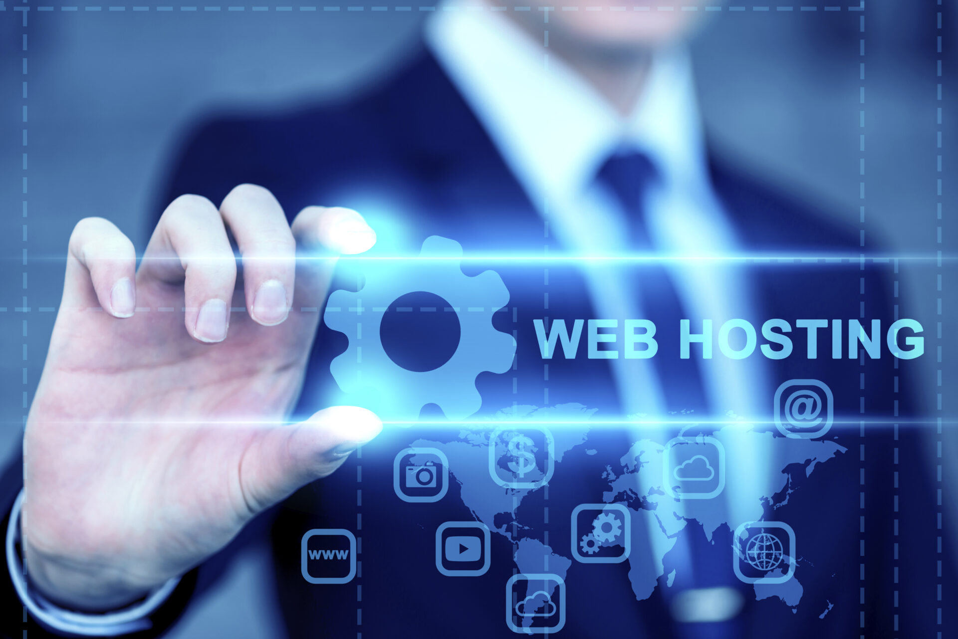 front view man website hosting concept